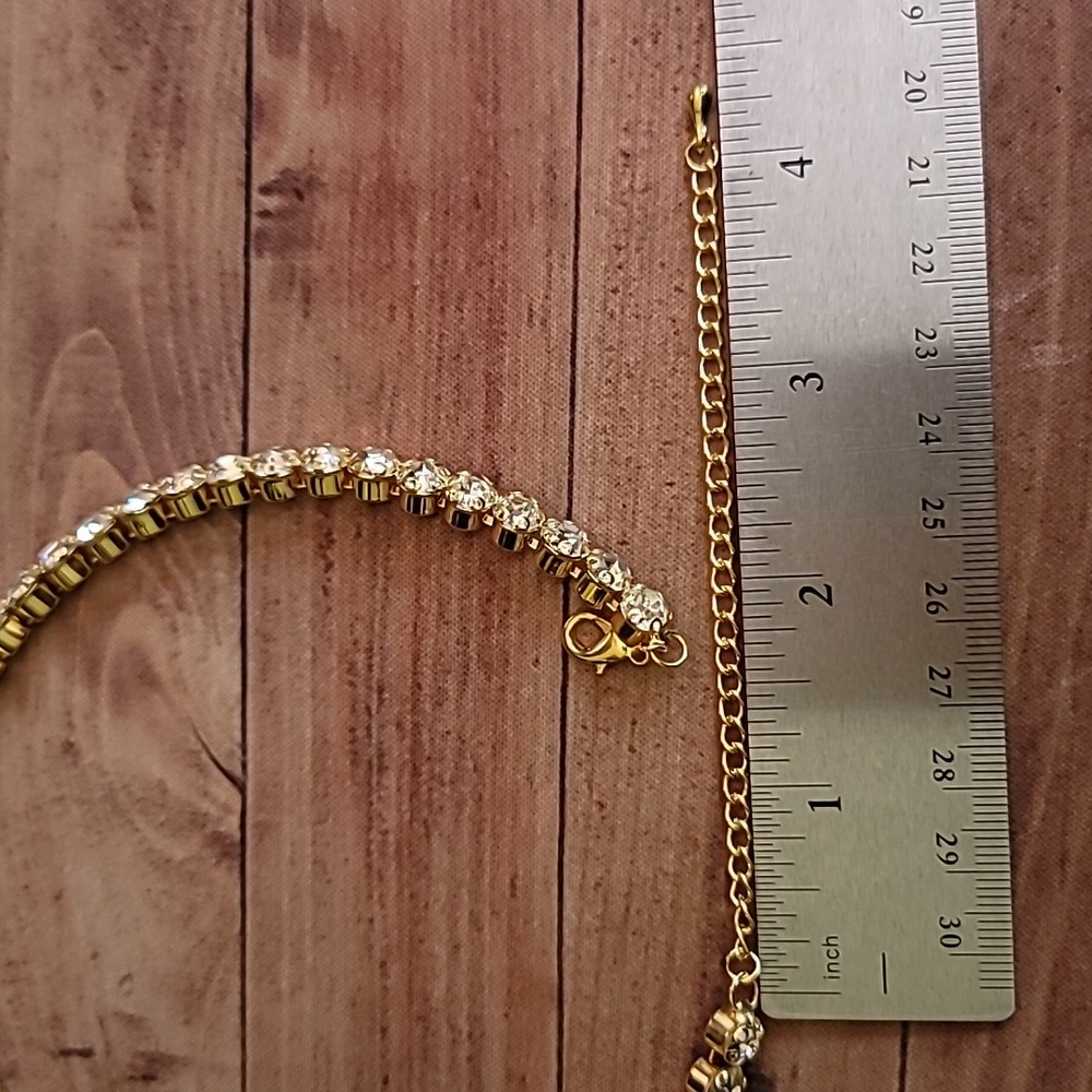 Gold Tone Women's Full Rhinestone Costume Jewelry Choker Necklace - Picture 7 of 8